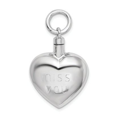 Sterling Silver Rhodium-Plated Polished Heart Ash Holder Pendant