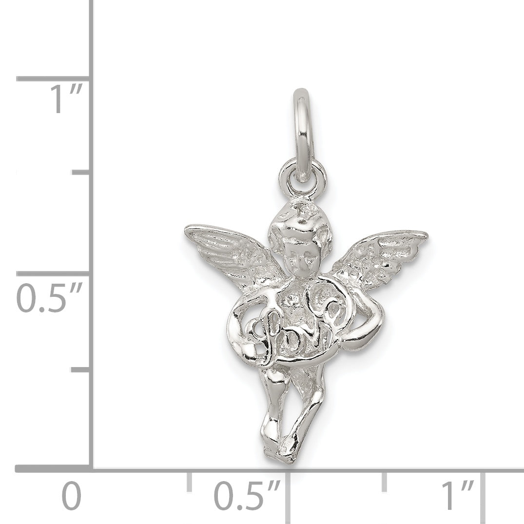 Sterling Silver Polished & Textured Angel Love Pendant