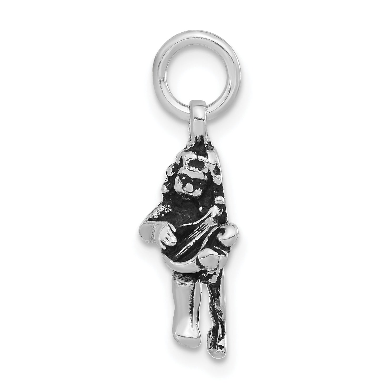 Sterling Silver Polished & Antiqued Angel Playing Harp Pendant