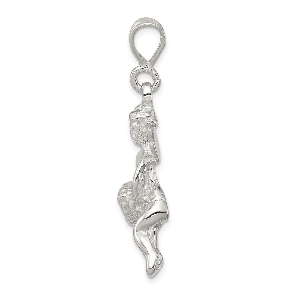 Sterling Silver Polished & Textured Flying Angel W/Heart Pendant