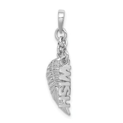 Sterling Silver Rhodium-Plated Polished/Textured Wish/Angel Wing Pendant