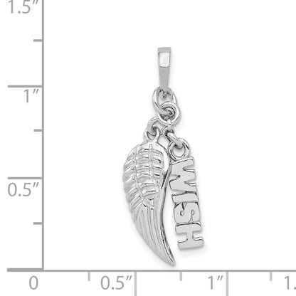 Sterling Silver Rhodium-Plated Polished/Textured Wish/Angel Wing Pendant