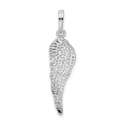 Sterling Silver Rhodium-Plated Polished/Textured Angel Wing Pendant