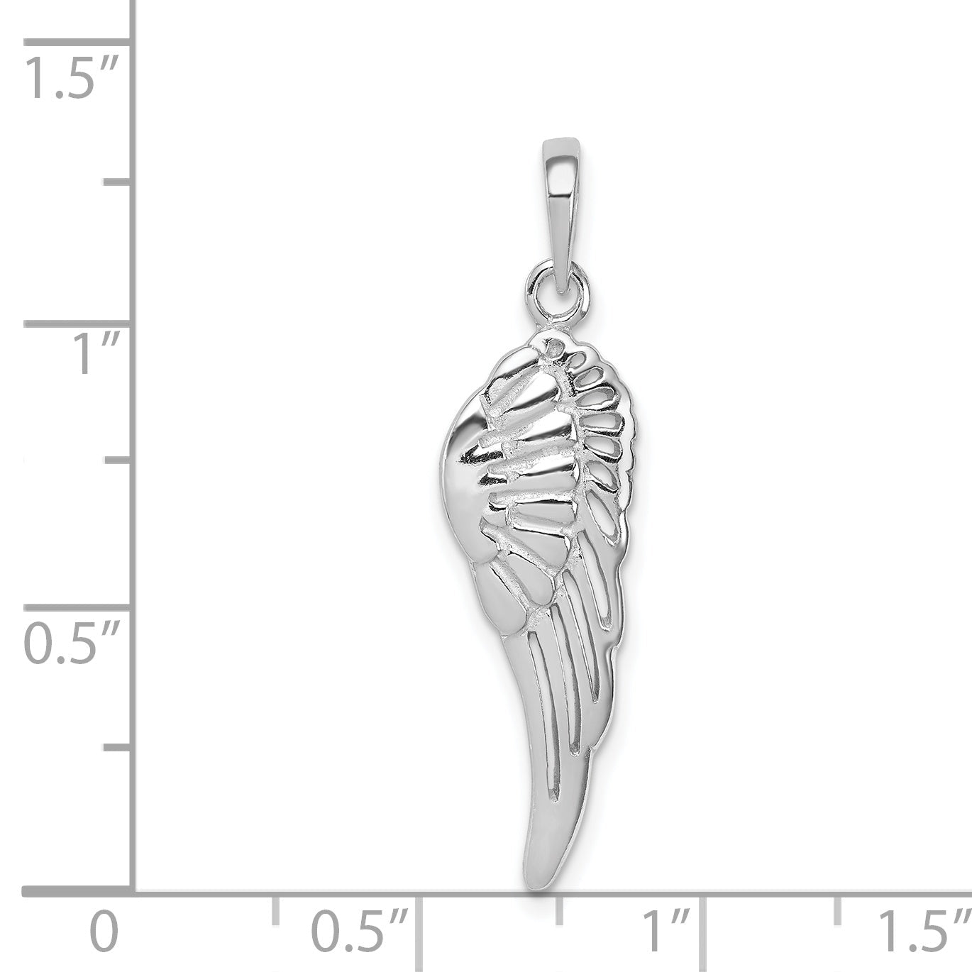 Sterling Silver Rhodium-Plated Polished/Textured Angel Wing Pendant