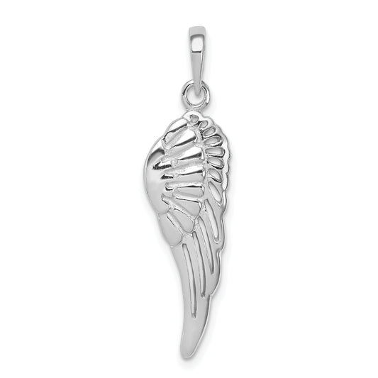 Sterling Silver Rhodium-Plated Polished/Textured Angel Wing Pendant