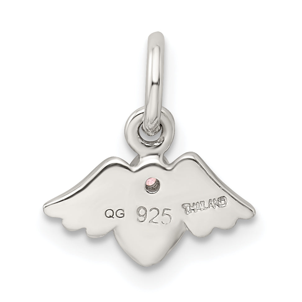Sterling Silver Rhod-Pltd Polished/Satin Heart W/Wings Pink Cz Pendant