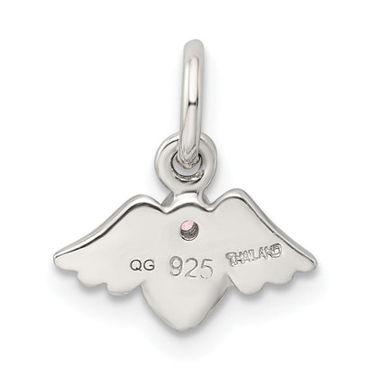 Sterling Silver Rhod-Pltd Polished/Satin Heart W/Wings Pink Cz Pendant