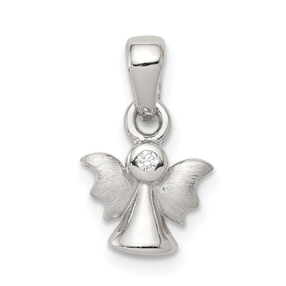 Sterling Silver Rhodium-Plated Polished/Satin Cz Angel Pendant
