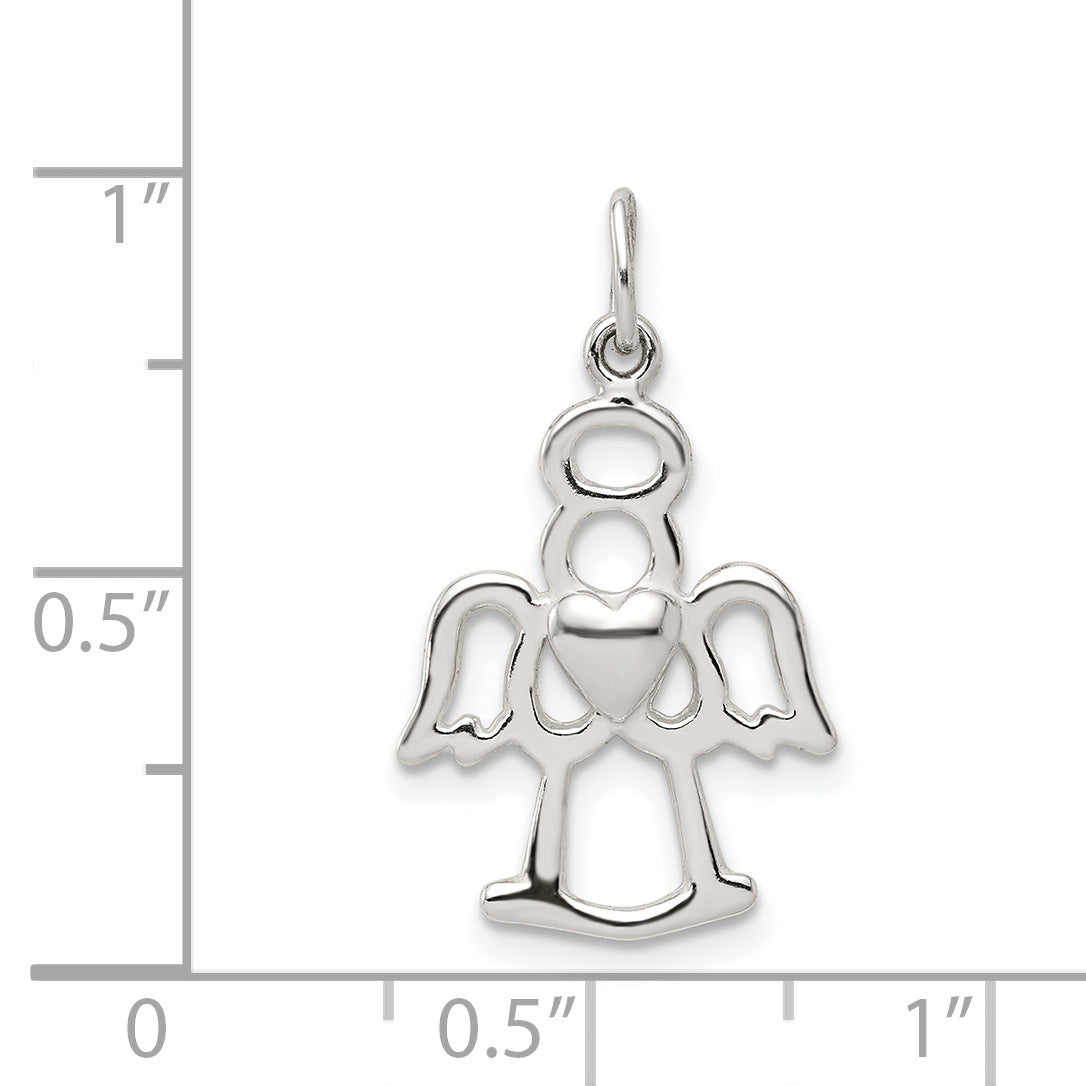 Sterling Silver Polished Angel W/ Heart Charm