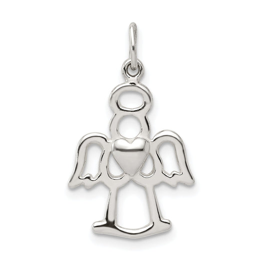 Sterling Silver Polished Angel W/ Heart Charm