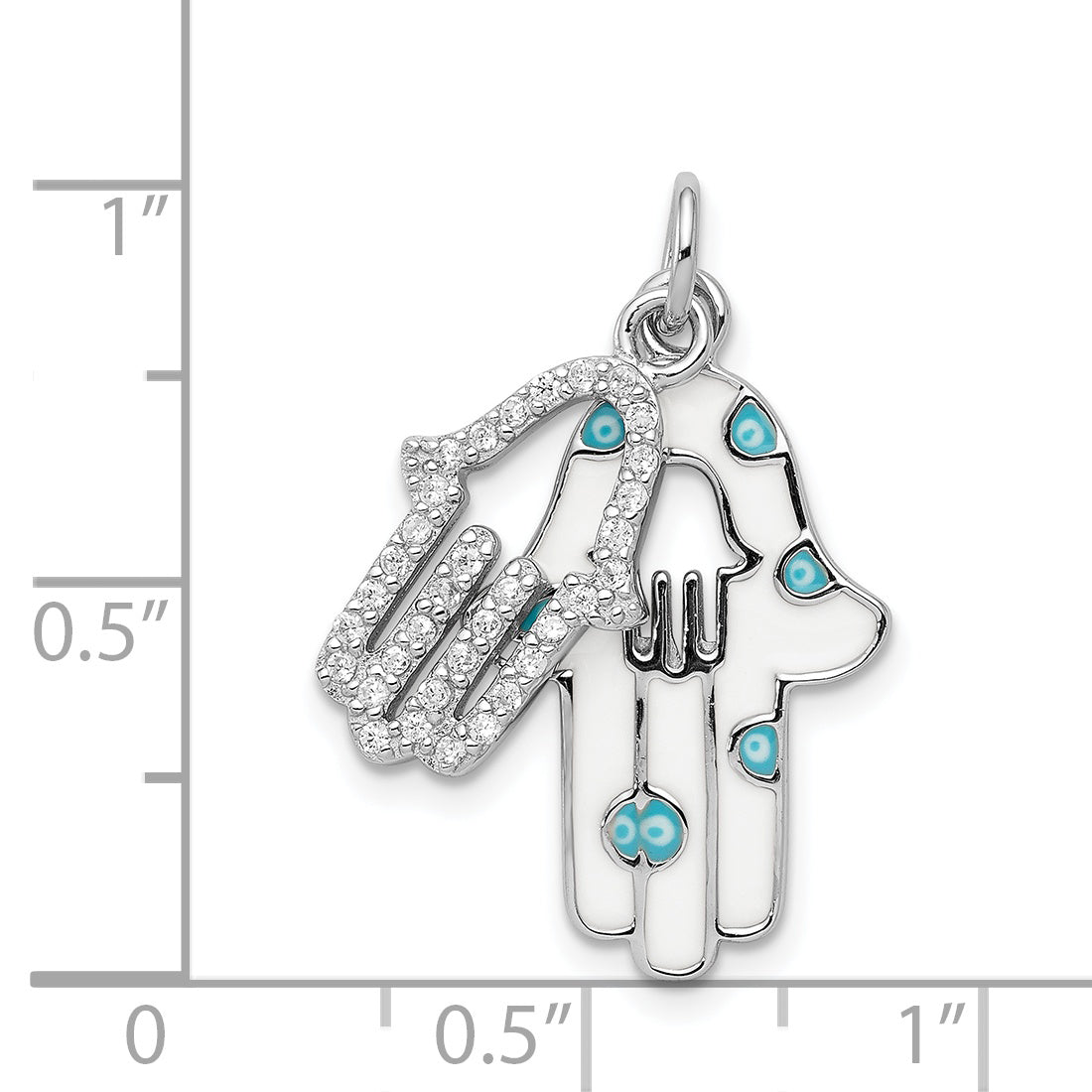 Sterling Silver Rhodium-Plated Enamel Hamsa W/Cz Pendant