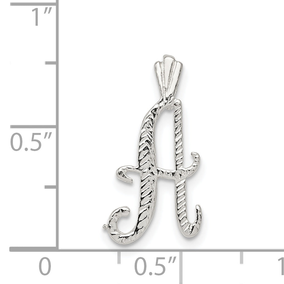 Sterling Silver Polished & Textured Letter A Initial Chain Slide