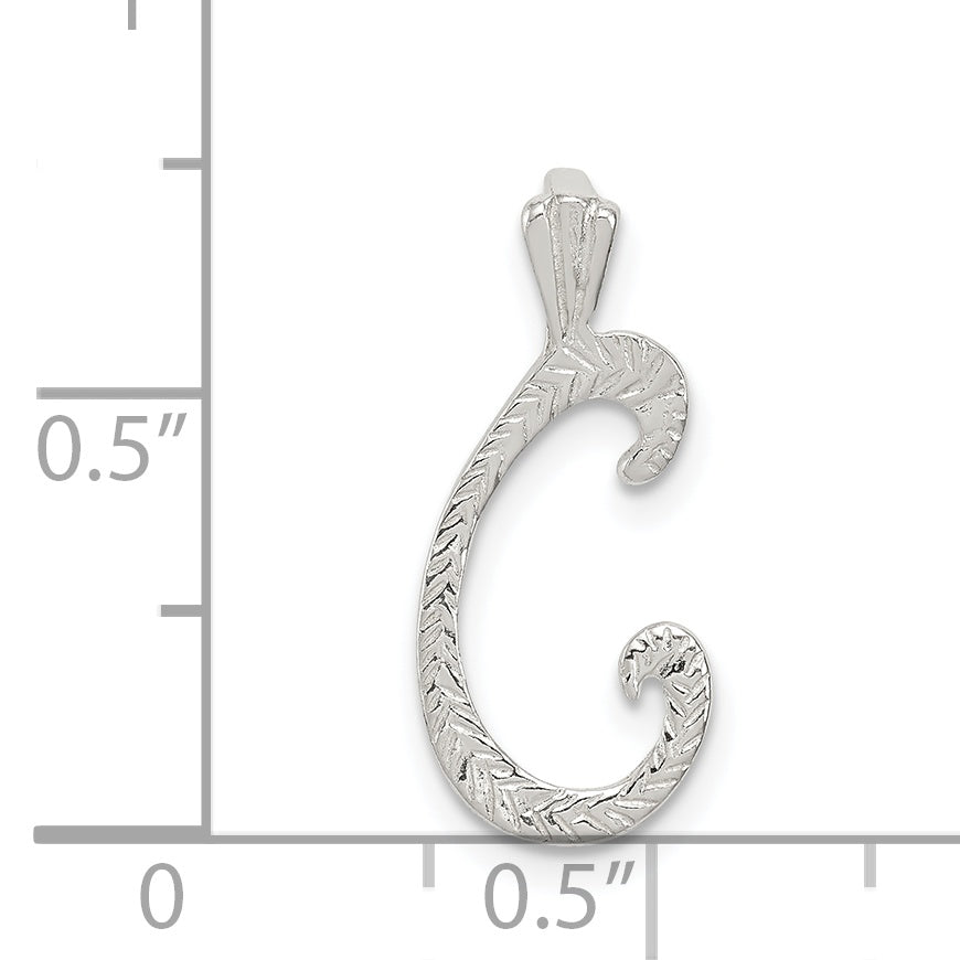 Sterling Silver Polished & Textured Letter C Initial Chain Slide