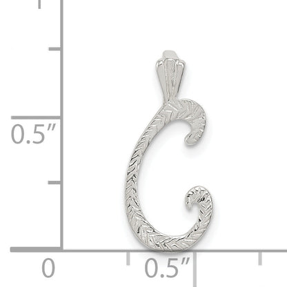 Sterling Silver Polished & Textured Letter C Initial Chain Slide