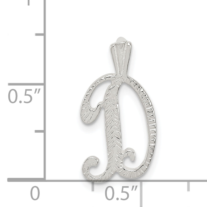 Sterling Silver Polished & Textured Letter D Initial Chain Slide