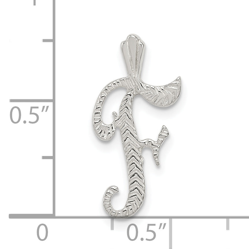 Sterling Silver Polished & Textured Letter F Initial Chain Slide