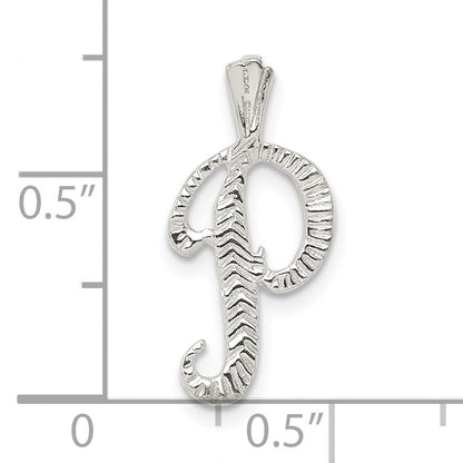 Sterling Silver Polished & Textured Letter P Initial Chain Slide
