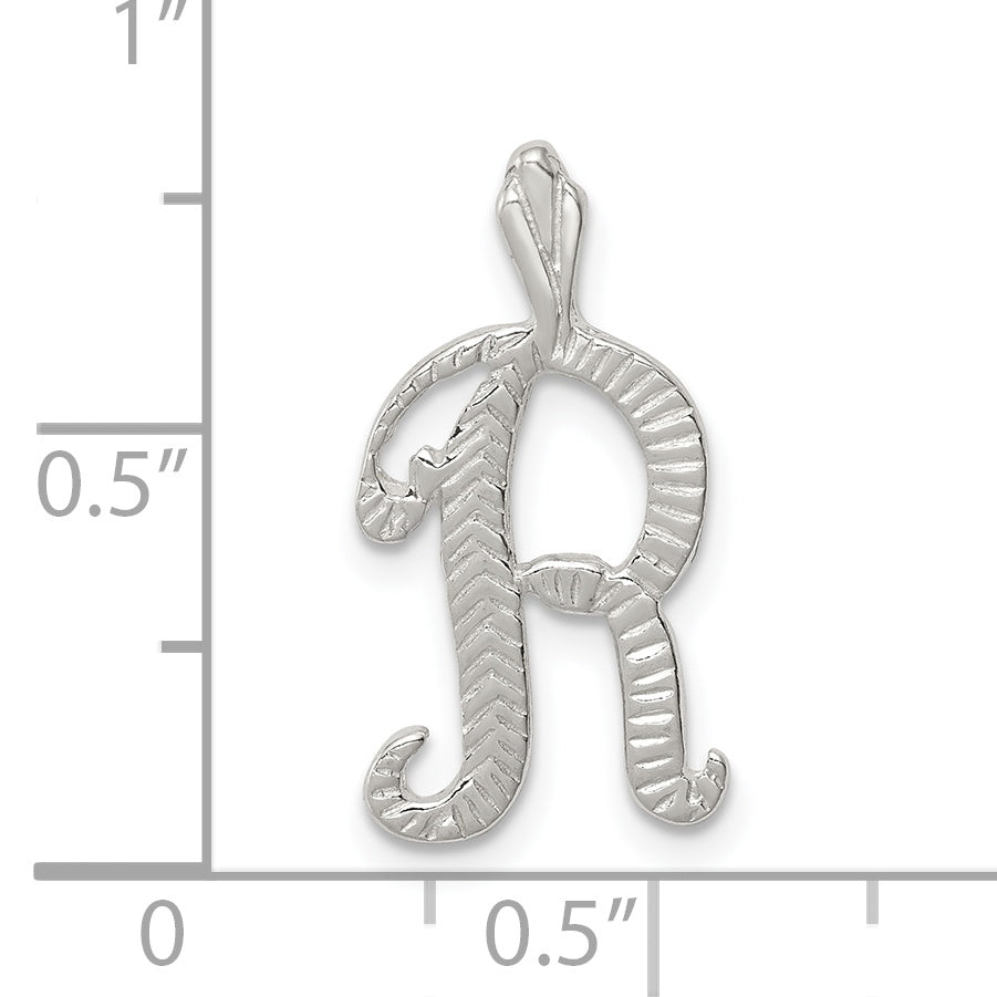 Sterling Silver Polished & Textured Letter R Initial Chain Slide