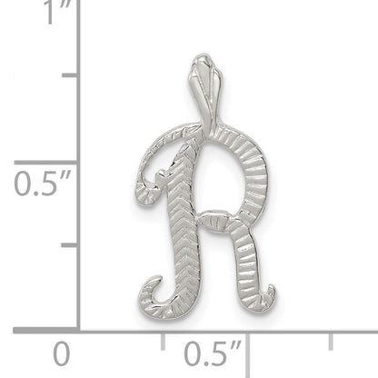 Sterling Silver Polished & Textured Letter R Initial Chain Slide