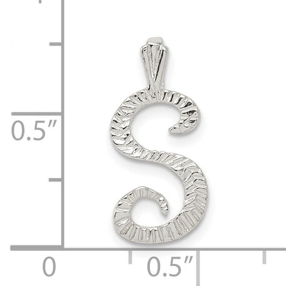 Sterling Silver Polished & Textured Letter S Initial Chain Slide