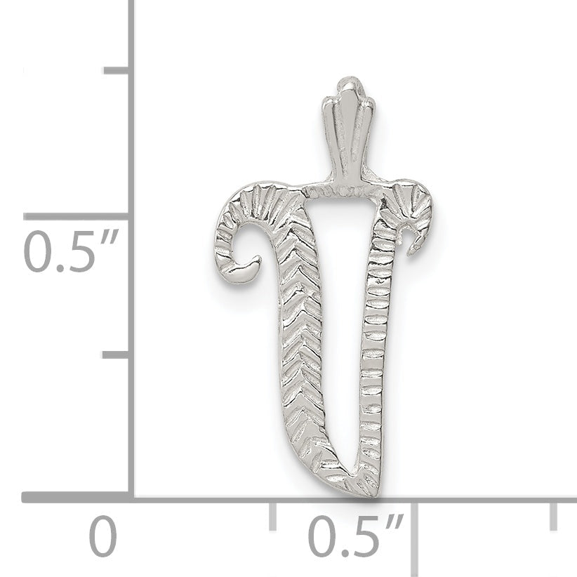 Sterling Silver Polished & Textured Letter V Initial Chain Slide