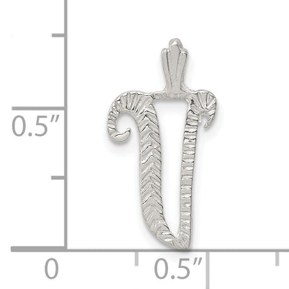 Sterling Silver Polished & Textured Letter V Initial Chain Slide