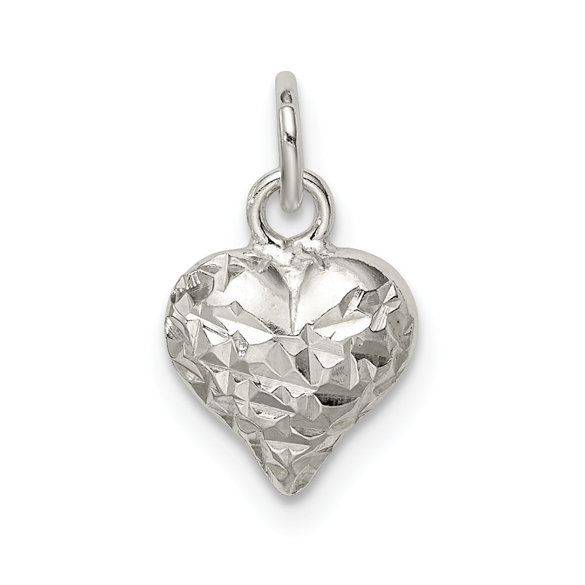 Sterling Silver Polished Diamond-Cut Puff Heart Charm