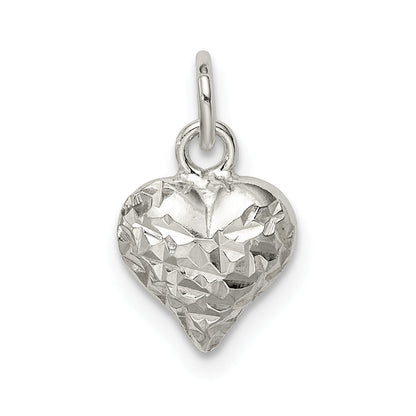 Sterling Silver Polished Diamond-Cut Puff Heart Charm