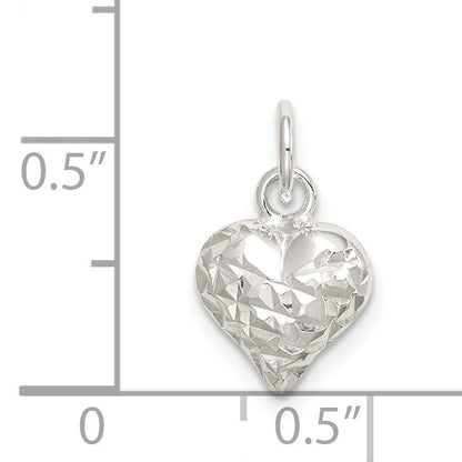 Sterling Silver Polished Diamond-Cut Puff Heart Charm