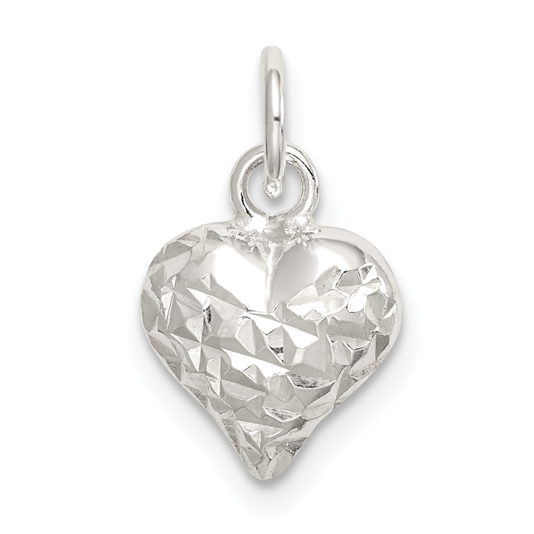 Sterling Silver Polished Diamond-Cut Puff Heart Charm