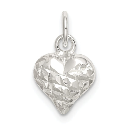 Sterling Silver Polished Diamond-Cut Puff Heart Charm