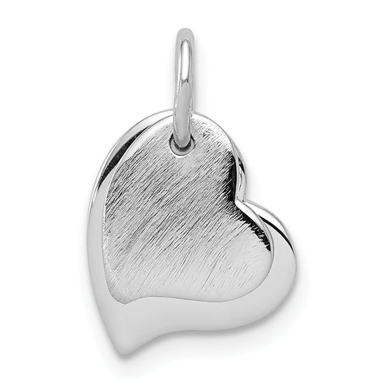 Sterling Silver Rhodium-Plated Satin And Polished Two Piece Heart Pendant