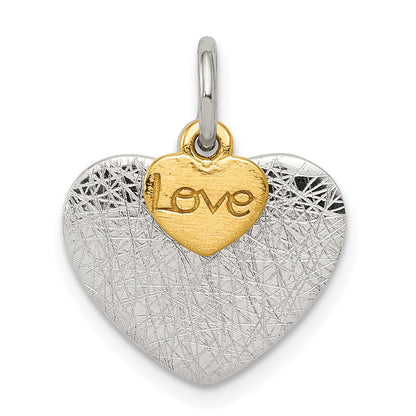 Sterling Silver Gold-Plated Textured Love Charm Pendant