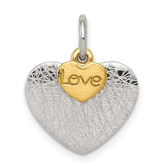 Sterling Silver Gold-Plated Textured Love Charm Pendant