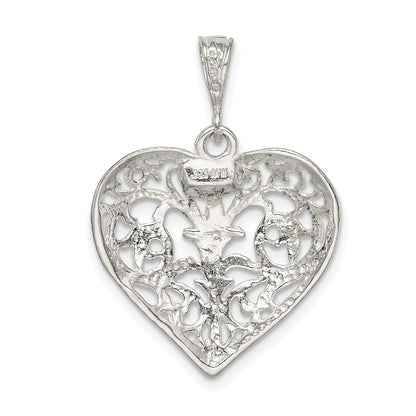 Sterling Silver Polished Filigree Heart Pendant