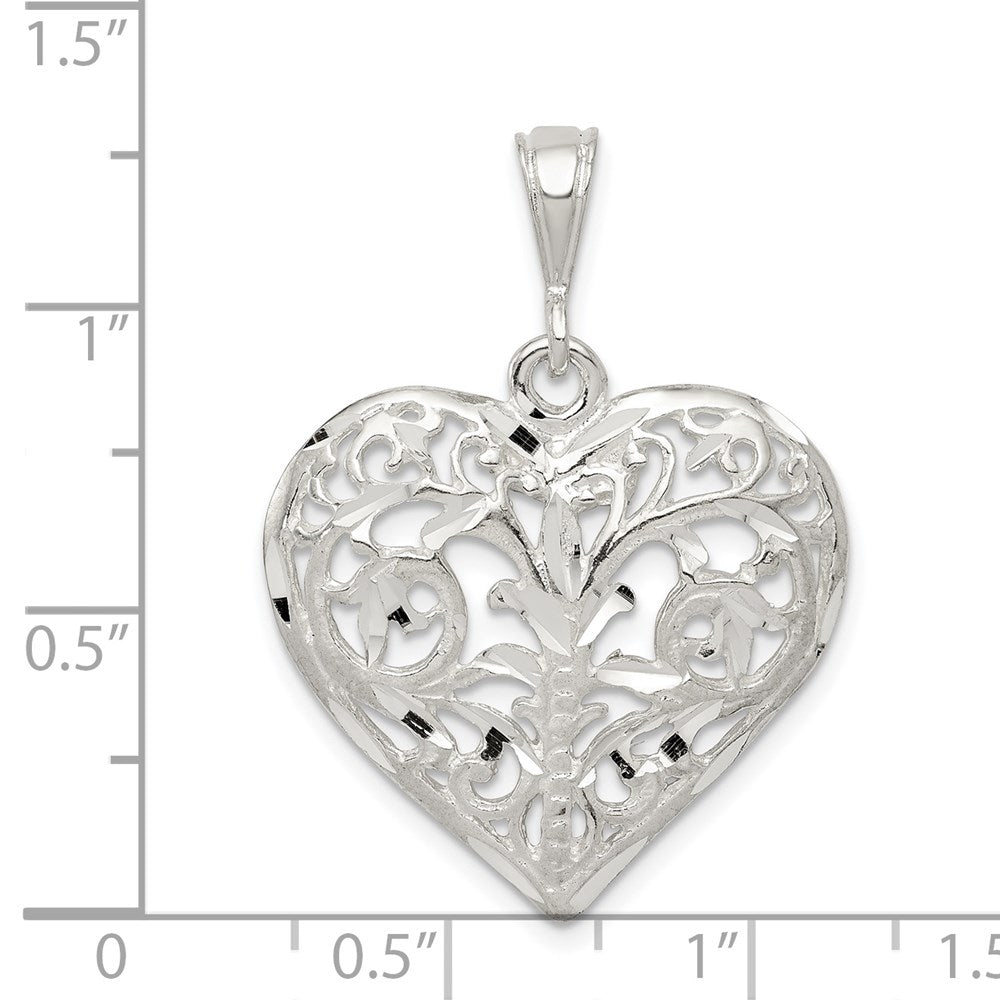 Sterling Silver Polished Filigree Heart Pendant
