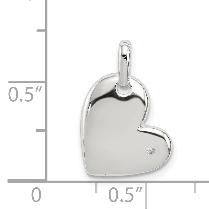 Sterling Silver Polished Diamond Heart Pendant