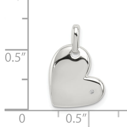 Sterling Silver Polished Diamond Heart Pendant