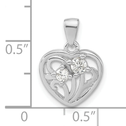 Sterling Silver Polished Cz Heart Pendant