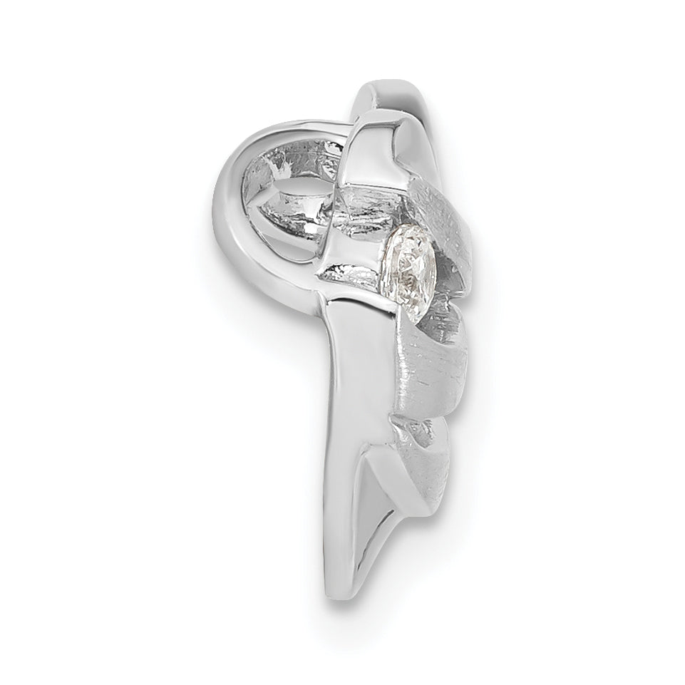 Sterling Silver Polished & Brushed Cz Heart Chain Slide