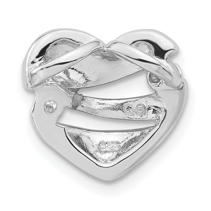 Sterling Silver Polished & Brushed Cz Heart Chain Slide