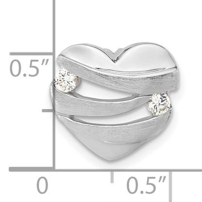 Sterling Silver Polished & Brushed Cz Heart Chain Slide