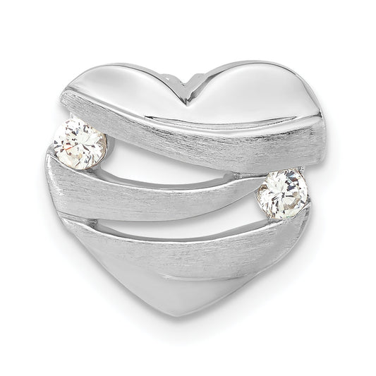 Sterling Silver Polished & Brushed Cz Heart Chain Slide