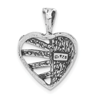 Sterling Silver Polished & Antiqued Half Cut-Out Heart Chain Slide