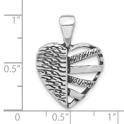 Sterling Silver Polished & Antiqued Half Cut-Out Heart Chain Slide