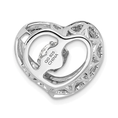 Sterling Silver Platinum-Plate Swar Zirconia Vibrant Cz Heart Pendant