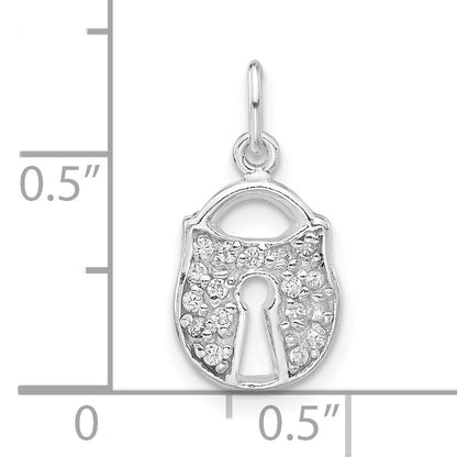 Sterling Silver Polished Cz Key Lock Charm
