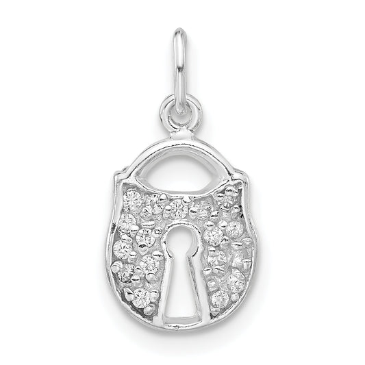 Sterling Silver Polished Cz Key Lock Charm