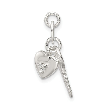 Sterling Silver Polished Cz Heart And Key Charm
