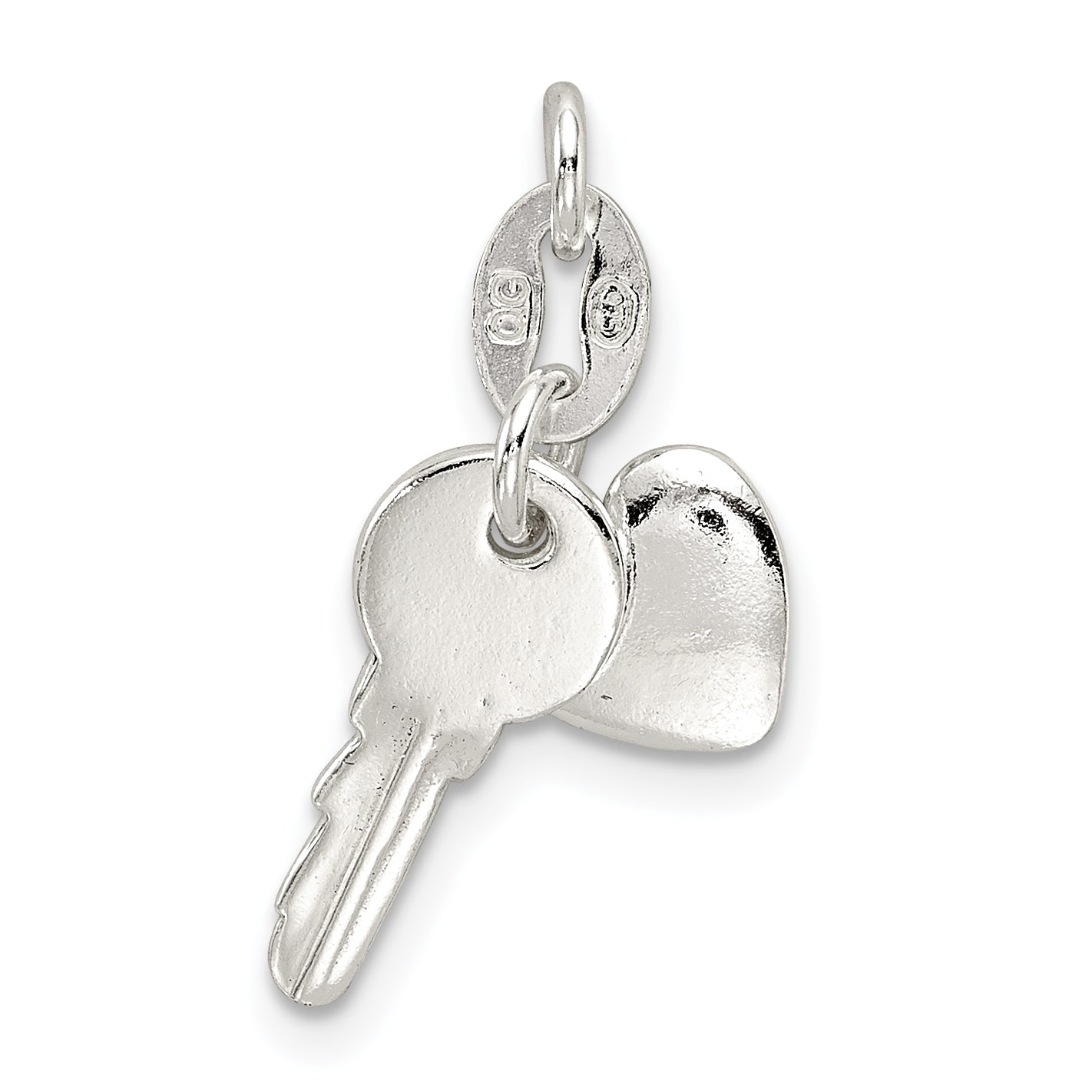 Sterling Silver Polished Cz Heart And Key Charm